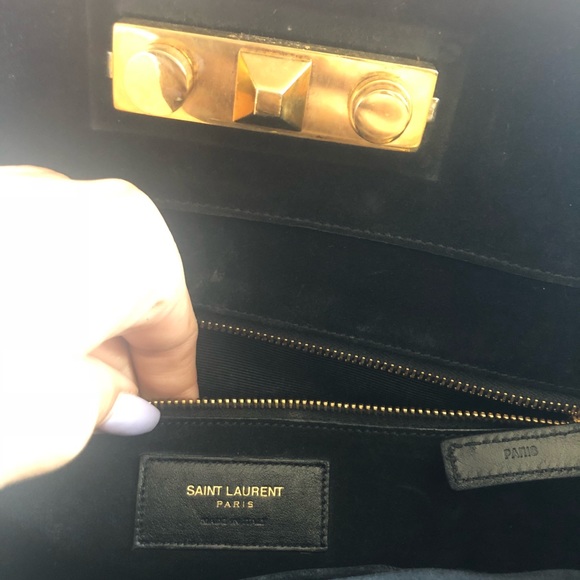 YSL Med Trois Clous Black Suede Fringe Tote - Picture 7 of 8